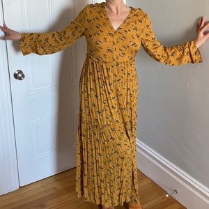 Mustard yellow floral maxi dress peasant style from Promesa